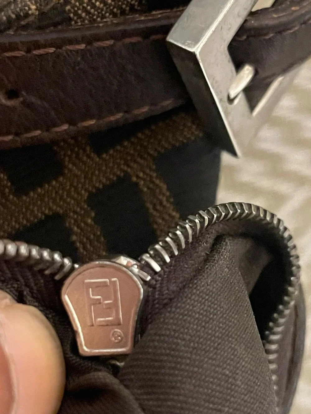 Fendi Zucca FF Logo Bucket Hobo Shoulder Bag in Brown and Black